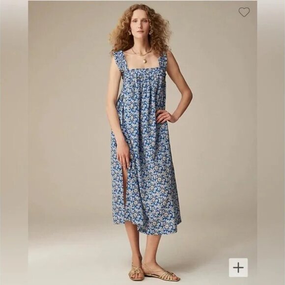J. Crew Cotton Voile Ruffle-Trim shift Dress in Cobalt Floral - Picture 1 of 11